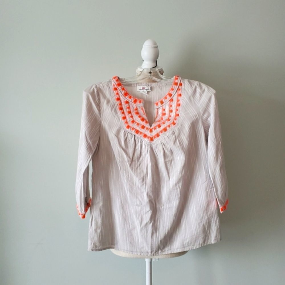 Vineyard Vines Women's Embroidered Neckline Cotton Top Size XXS - Picture 1 of 7